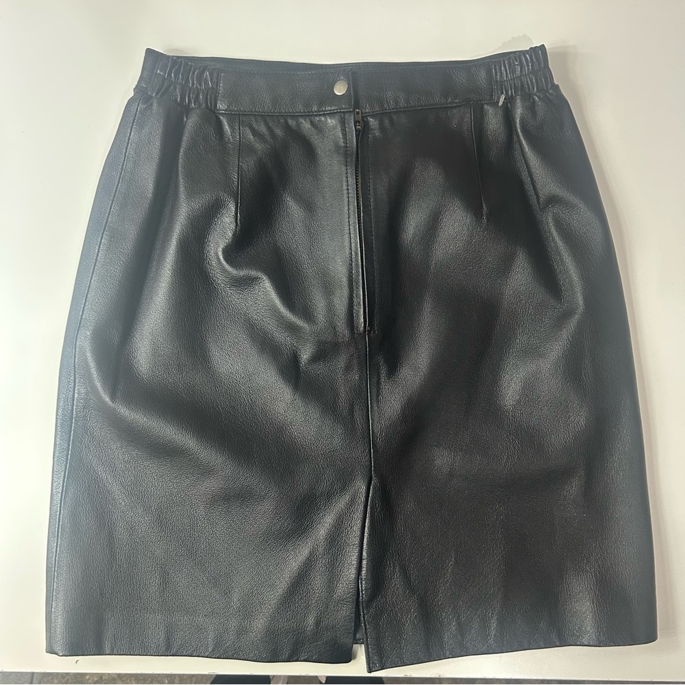 Vintage 90s Excelled Collection black 100% Leather Skirt Womens Size 8